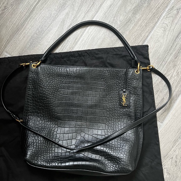 YSL Tag hobo bag black leather crocodile embossed - Picture 3 of 11